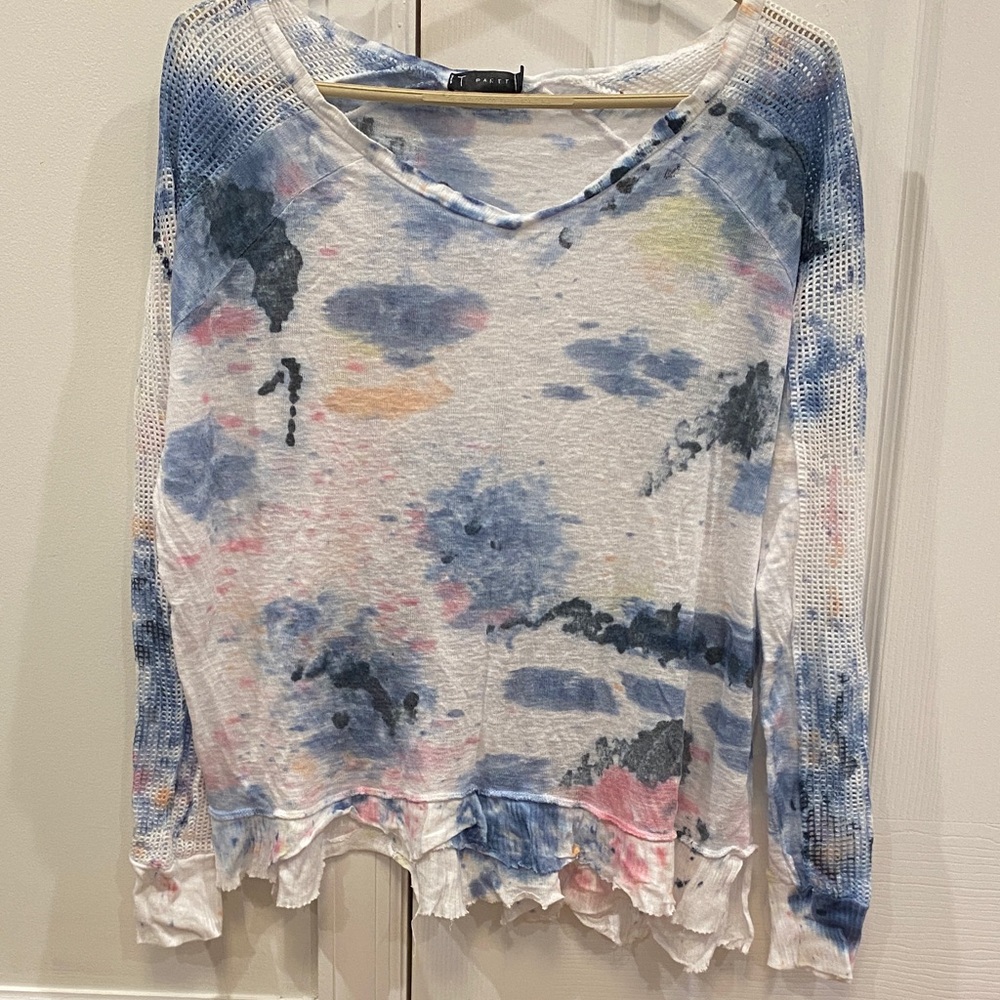 T Party Fashion Blue and Pink Tie-Dye Long Sleeve Top